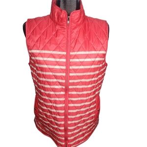 Talbots Quilted Coral and White Striped Vest Size M